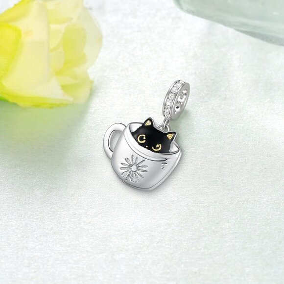 Black Cat Charm Sterling Silver Cute Jewelry Gift for Women - Picture 2 of 6